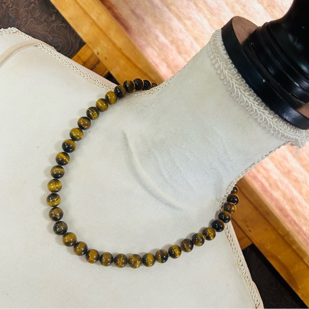 Handcrafted genuine stone tigers eye beaded necklace